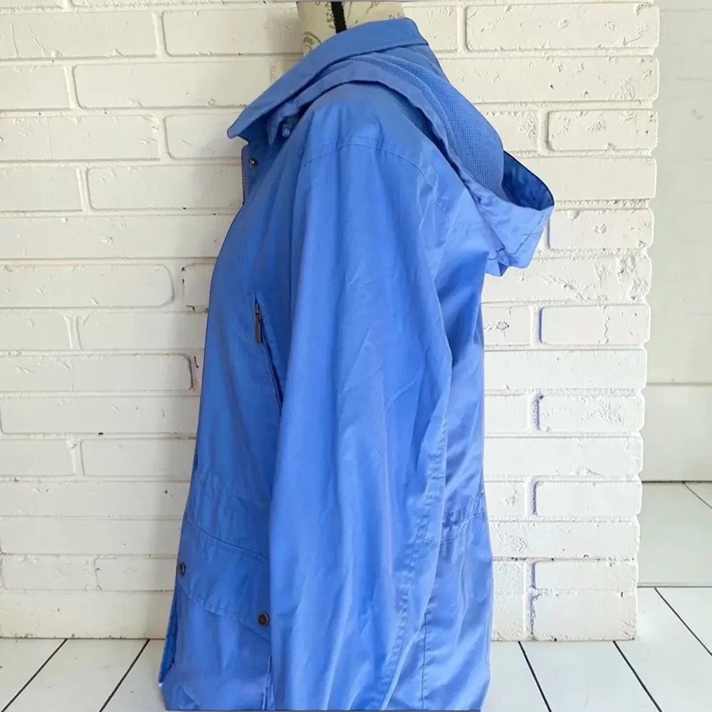Vintage Pacific Trail Jacket Windbreaker Snap Hood Blue Womens Petite Small EUC